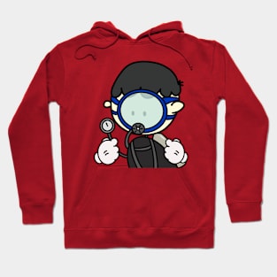 Ordinary Scuba Diving man with circular mask, Minimal cartoon, plain cute design Hoodie